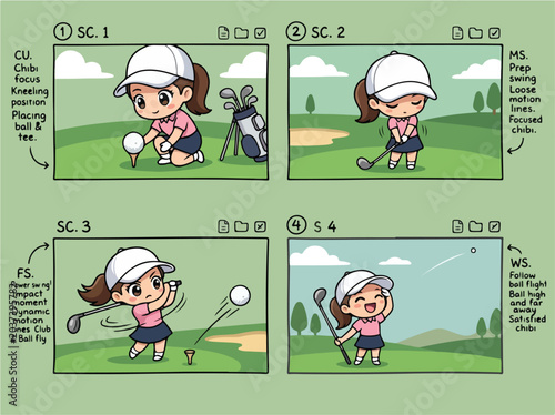 Young girl playing golf swing.