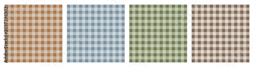 A seamless gingham pattern set. Vichy checkered background in blue, green, brown, caramel colors