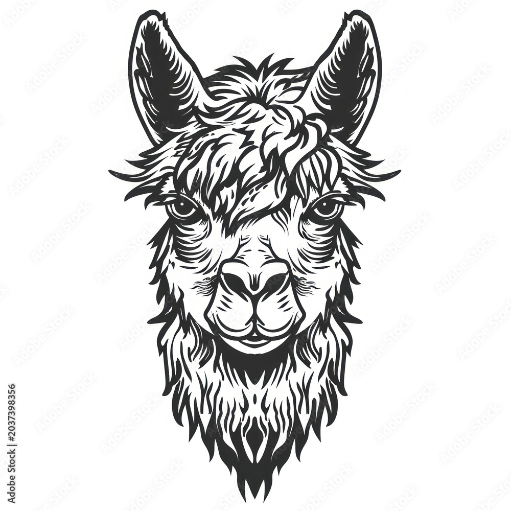 Naklejka premium Head alpaca tattoo flat illustration illustrated stencil drawing.