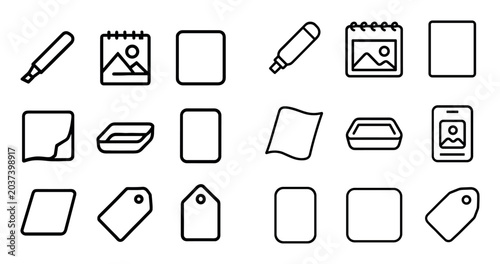 Office and stationery design icons with marker, calendar and note for presentation design in outline style