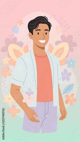 Smiling Young Man in Casual Attire Posing Confidently.