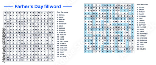 Father's Day fillword puzzle with hidden words and solutions  