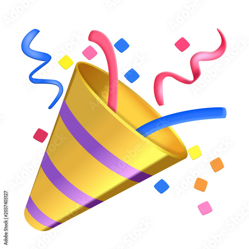 Party popper emoji illustration, isolated on transparent background.
