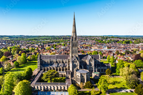фотографія Salisbury Cathedral from a drone, Salisbury, Wiltshire, England