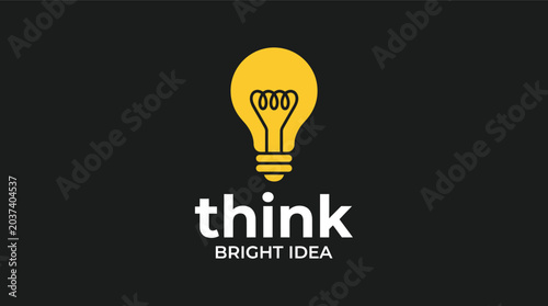 Bright yellow light bulb icon with think bright idea text representing innovation creativity and solutions for business and education concepts