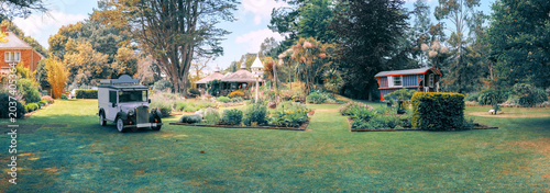 Panorama of green farm in Jersey, UK