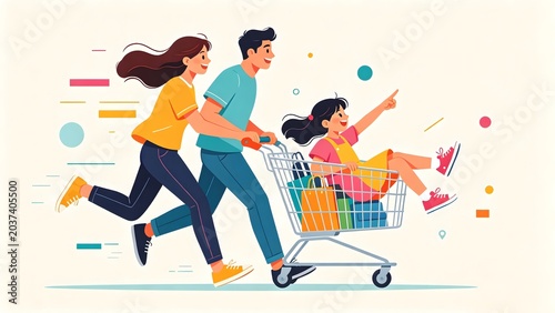 Joyful Family Shopping Frenzy