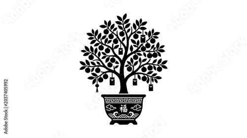 Tree in a decorative pot.
