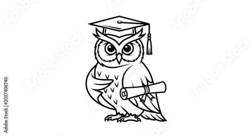 Foto Wise Owl Graduation Symbol with Diploma Scroll