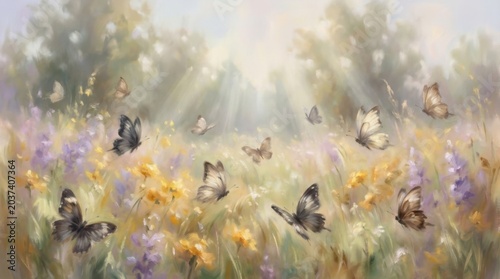 Butterflies Dancing in a Sunlit Meadow - A Serene and Colorful Scene of Natures Beauty.