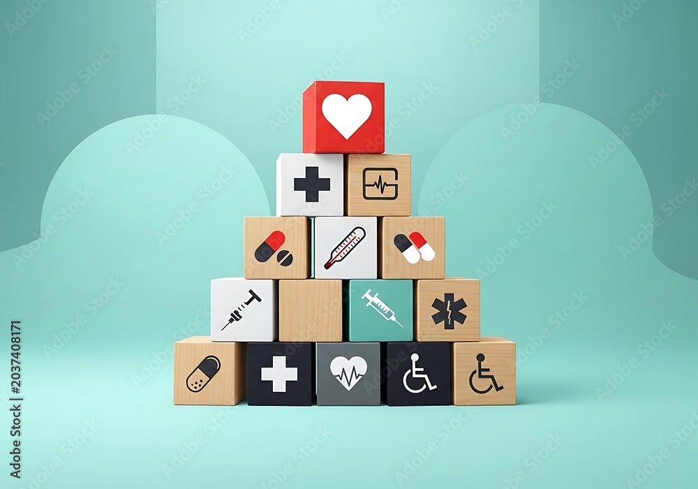 Obraz premium Medical health care and wellness concept with wooden blocks