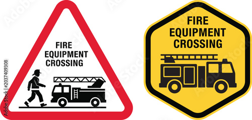 Fire equipment crossing warning signs