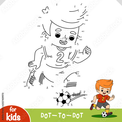 Schilderij op canvas Numbers dot to dot game with cute footballer boy and a ball