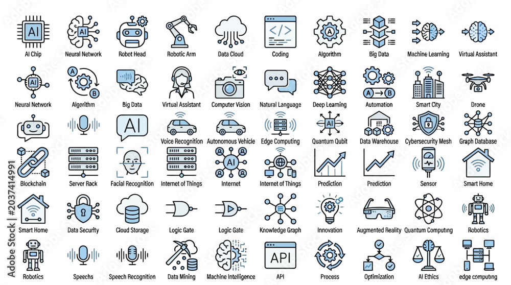 Obraz premium AI and Technology Icons - A Comprehensive Collection of Futuristic Digital Concepts