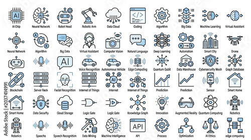 AI and Technology Icons - A Comprehensive Collection of Futuristic Digital Concepts