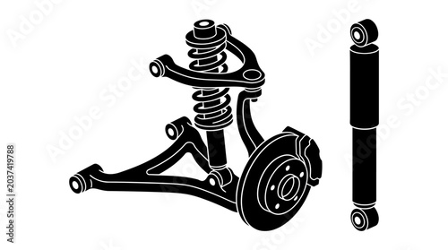 Automotive Suspension System Silhouette On White Background