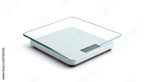 Isolated modern digital kitchen scale with glass platform and lcd screen on a clean surface, perfect for food preparation and weighing ingredients