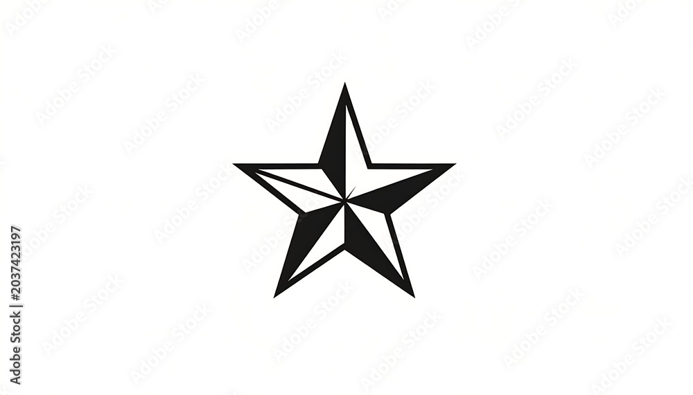 Fototapeta premium Isolated graphic star emblem, five pointed celestial body outline with inner details, simple dark symbol on white background