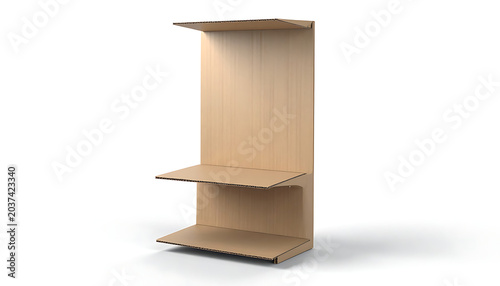 Isolated modern modular shelving unit made of light wood panels, simple contemporary furniture design