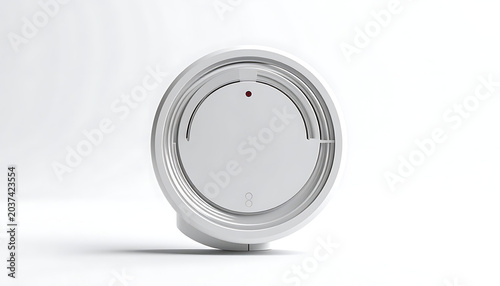 Isolated modern smoke detector with red indicator light, security equipment, safety device