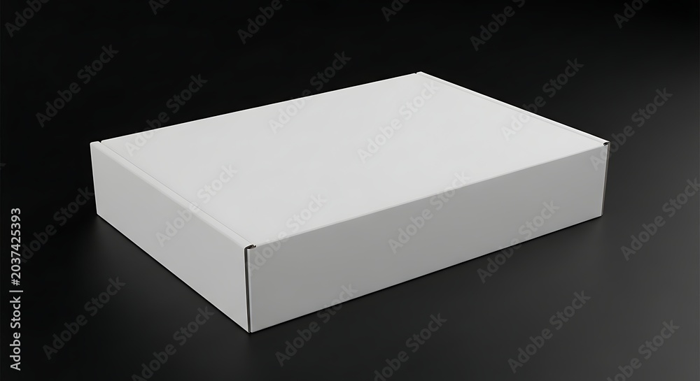 Fototapeta premium Blank white cardboard box mockup for shipping or retail product packaging on dark background supply delivery logistics storage