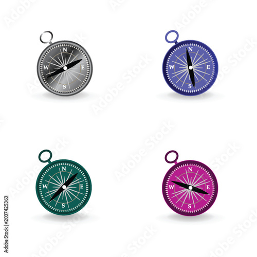 Magnetic compass icons for navigation and direction concept, isolated on a white background, vector illustration