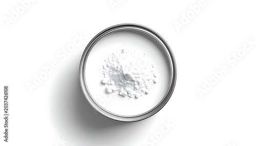 Isolated petri dish with white powder sample, scientific research and analysis, medical laboratory, close up