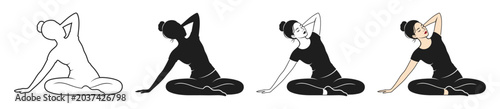 Fotografija Woman sitting cross-legged in a yoga pose with one arm raised behind her head