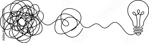 Photos Abstract tangled line unraveling into a lightbulb icon vector illustration featu