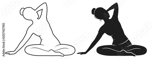 Fotografie Yoga and pilates pose silhouette set