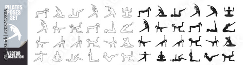 Canvas-taulu Pilates pose collection featuring various female figures in fitness and stretching positions