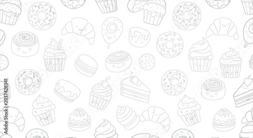 Cute Kawaii Bakery Treats Seamless Vector Pattern Design Illustration