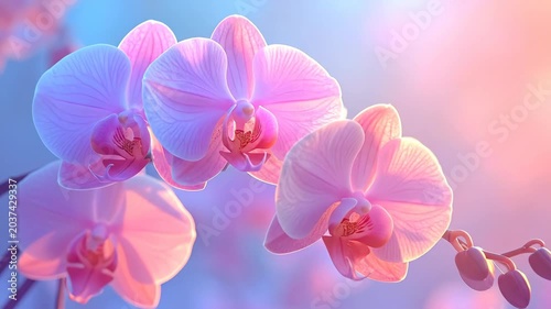 Beautiful Pink Orchid Flowers Blooming in Soft Light.
