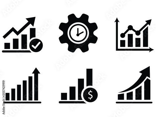 Set of business growth and productivity icons isolated on white background