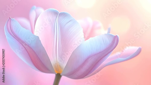 Close-up of a Beautiful Pink and White Tulip Flower.