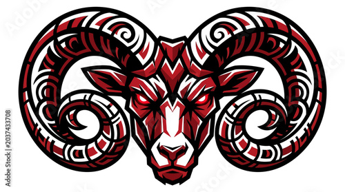 Aggressive Ram Head Illustration with Tribal Horns
