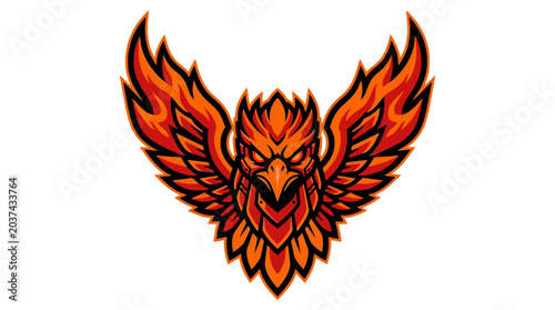 Fiery Phoenix Bird Logo, Mythical Creature, Tribal Art, Emblem, Symbol of Rebirth