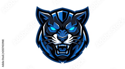 Aggressive Blue Tiger Mascot Head, Fierce Animal Logo Design, Esports Emblem