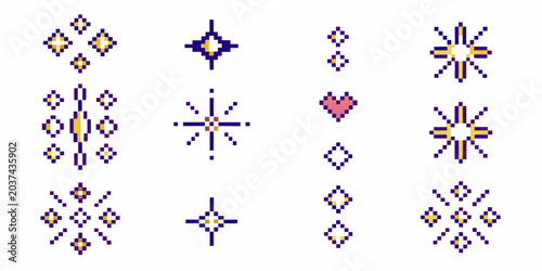 Cuadro en lienzo Pixel Art Diamond Shapes And Hearts On White Background
