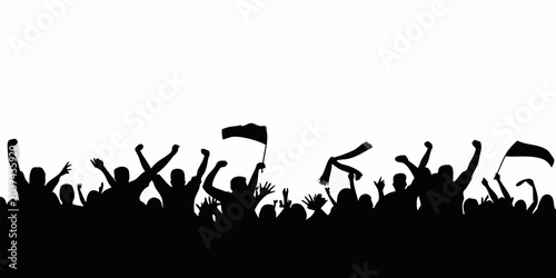 Crowd Silhouette Against White Background Dynamic Black Shape