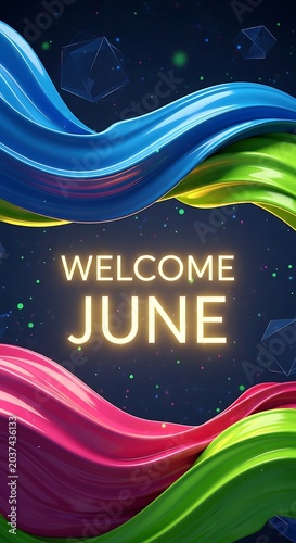 Colorful abstract background with June month greeting text.