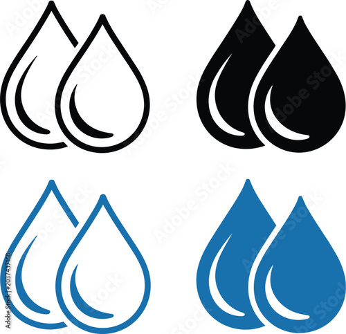Vector blue water drop icon set, Flat droplet logo shapes