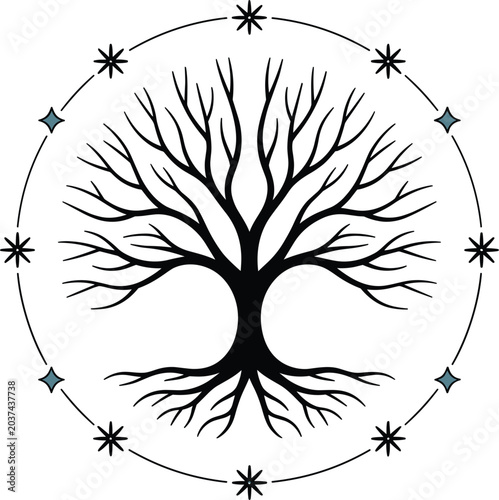 Wood tree silhouette tree of life logo poster mystical tree