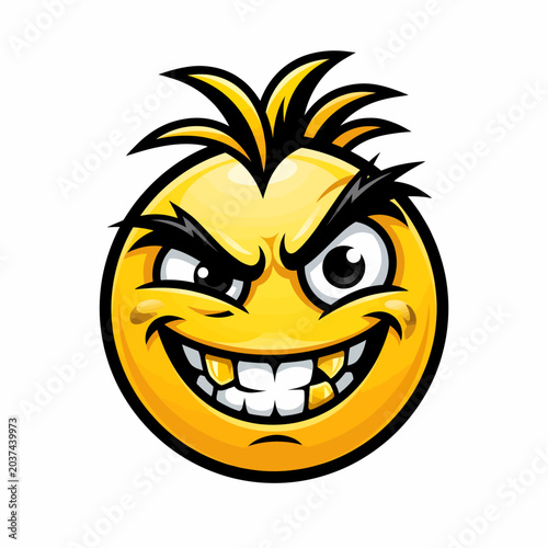 Canvastavla Mischievous Emoji Face - Crazy Grin and Evil Eyes Cartoon Character