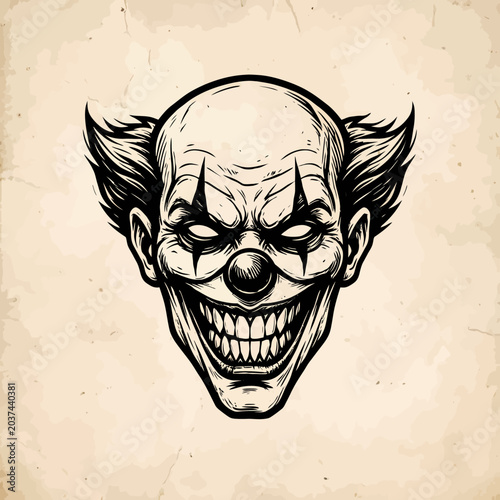 Quadro su tela Scary Clown Face Drawing, Horror Character, Halloween Illustration