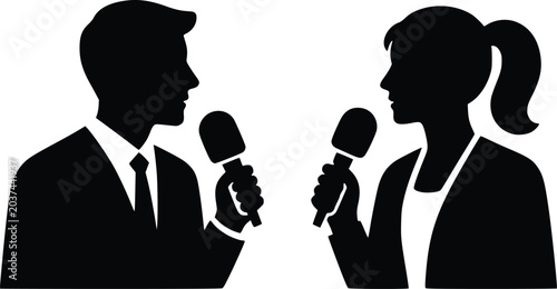 Retro Interview Microphone Silhouette Conversation Vector Black and White Icon
