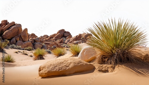 Desert Scene Cutout Dry Plants With Rocks Isolated On Transparent Background Banner