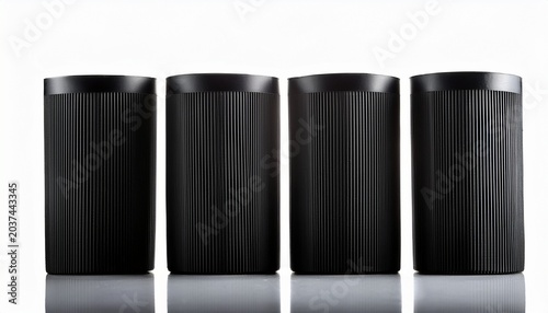 Four Black Cylinder On A White Background