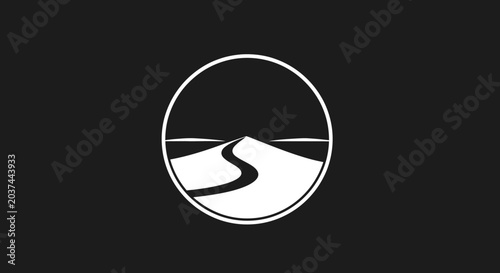 A serene desert landscape logo design with a winding road