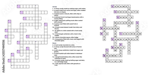 Cuadro en lienzo Sweet-themed crossword puzzle with hints and clues for food lovers